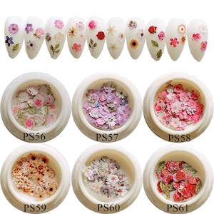 1Jar Mixed-Design Colorful Special Paper Slices Non-adhesive Nail Art Pieces Flower Rose Sunflower Blossom Leaf Mix PS56-61