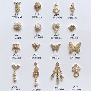 1PC Luxury Gold Zircon Stone Different Shapes Butterfly Bee Drop Deco Metal Charms Metal Deco Charms Nail Art
