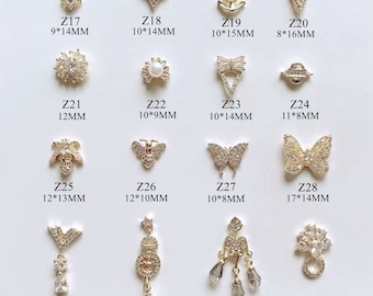 1PC Luksusowy Złoty Cyrkon Kamień Różne Kształty Motyl Pszczoła Kropla Deco Metalowe Charms Metalowe Deco Charms Nail Art