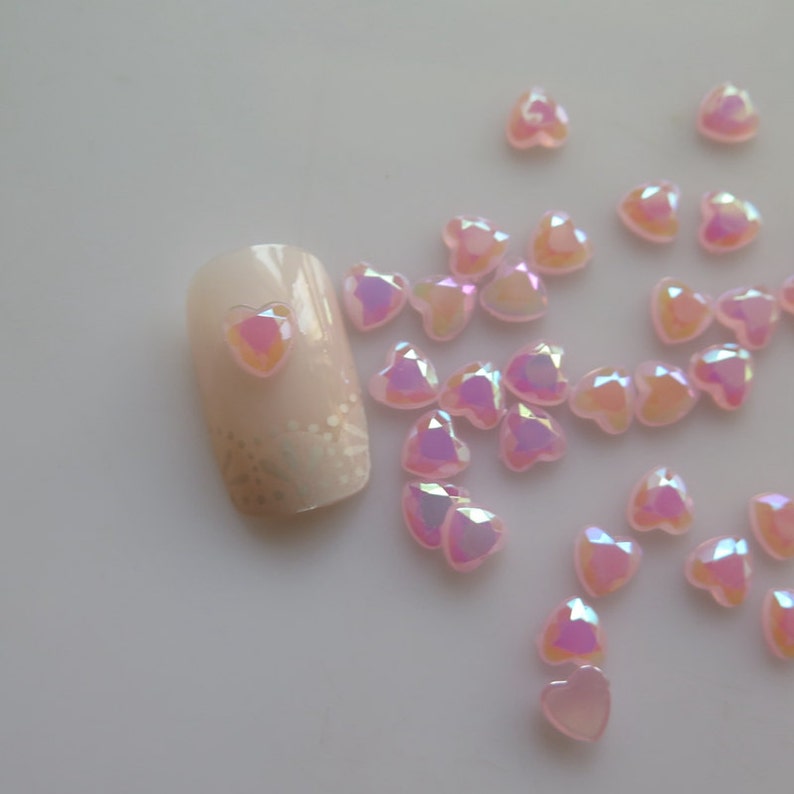 100pcs Cute Jelly Pink AB Heart Resin Rhinestone Decoration Nail Art decoration #1