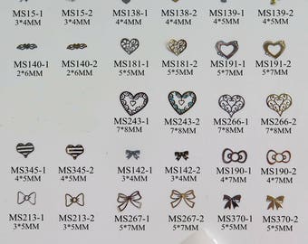 100pcs Gold&Silver Soft Metal Parts Nail Art Metal non-adhesive sticker Hearts and Bows