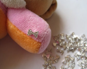 MD-90 5pcs Fancy Metal Charms Crystal Rhinestone Silver Bow Charms Nail Art Decoration Cellphone Decoration