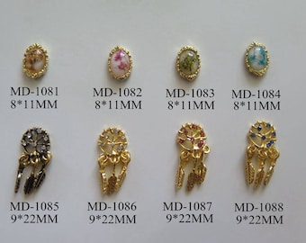MD1081-1088 5pcs Fancy Metal Dry-Flower Cameo Drop Deco Charms Nail Charms Nail Art Decoration