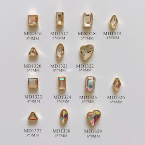 5pcs/bag Nail Art Metal 3D Charms Stone Deco Crystal and AB Gem with Gold Base Deco MD1316-1329