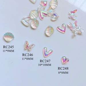30pcs Cute Nail Art Resin AB Color Butterfly Heart Shell  Shape Decoration DIY Nail Art Supply RC245-248