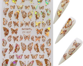 1pc Nail Art Laser Gold and Silver Color Butterfly Sticker Spring Summer Butterfly Designs Manicure ZY