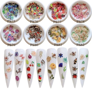 1Jar Mixed-Design Colorful Special Paper Slices Non-adhesive Nail Art Pieces Flower Bee Blossom Fruit PS75-82