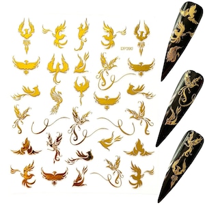 1PC Nail Art Gold Color Adhesive Sticker Sheet Nail Art Phoenix Dragon Peacock Shape Decoration