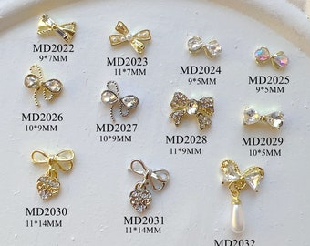 5pcs/bag Nail Art Metal 3D Charms Bow with Pearls and Rhinestones Deco Nail Art Decoration