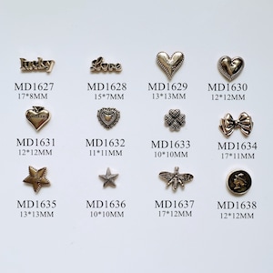 5pcs Metal Lucky Love Heart Bow Star Deco Fancy Metal 3D Charms Nail Art Decoration Cellphone Decoration MD1627-1638