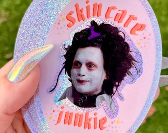 Skin care junkie edward scissorhands skincare junkie sticker spooky Halloween Tim Burton decal glitter