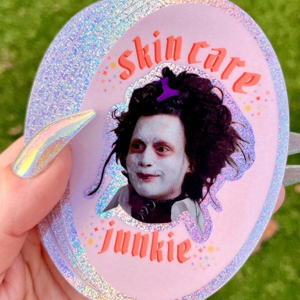 Skin care junkie edward scissorhands skincare junkie sticker spooky Halloween Tim Burton decal glitter