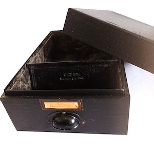 1 Karteikasten schwarz, vintage, Größe: ca.  L 37cm x B 24,5 cm, Höhe geschlossen 17 cm