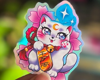 Maneki Neko - Holographic Kawaii Sticker