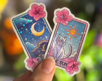 Sun and Moon Cat Tarot Card - Kawaii glitter sticker