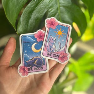 Sun and Moon Cat Tarot Card - Sticker pailleté Kawaii
