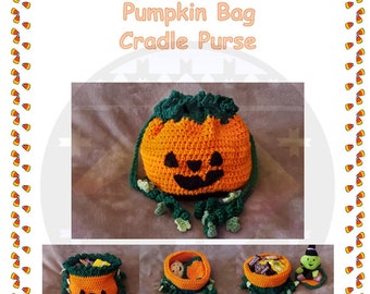 PDF Instant Download Pattern Easy Pumpkin Jack-O-Lantern Trick-or-Treat Bag Cradle Purse Pattern