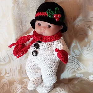 SUR COMMANDE Combi-short bonhomme de neige givré avec chapeau écharpe Mitaines Vêtements pour mini poupée Berenguer de 5 po. Vacances de Noël Itty Bitty