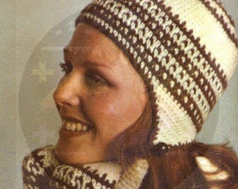 PDF Instant Download Crochet Vintage Pattern Retro Earflap Hat and Mittens Pattern 1973