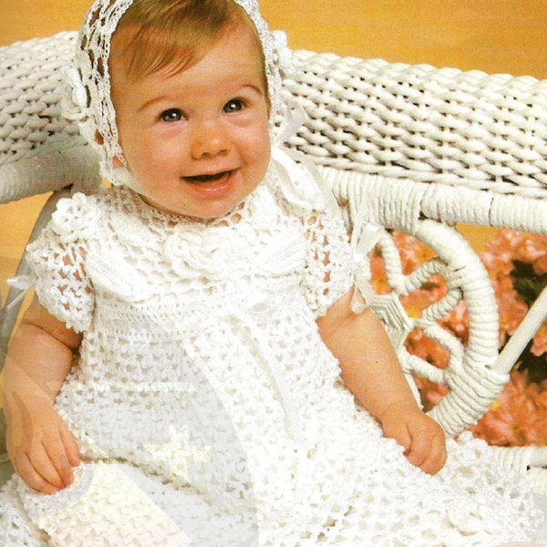 PDF Instant Download Vintage Pattern Crochet Christening Gown Set - Birth to 3 months Infant