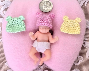 Tiny Crochet Hat with Ears for 2-2.25in/5-5.5cm Head Size -Fits Zuru Surprise & Mini Silicone Dolls - Dolls NOT Included - Choice of Color