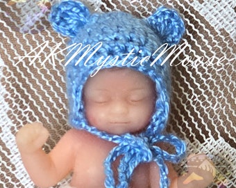 Tiny Crochet Earflap Hat Ears for 2-2.25in/5-5.5cm Head Size -Fits Zuru Mini Baby & Similar Dolls - Dolls NOT Included - Choice of Color