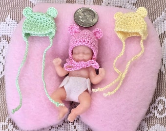 Tiny Crochet Earflap Hat Ears for 2-2.25in/5-5.5cm Head Size -Fits Zuru Surprise & Mini Silicone Dolls - Dolls NOT Included Choice of Color