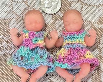 Tiny Crochet Dress for 2.5" Zuru Surprise My Mini Baby and similar Mini Silicone Baby Dolls- Outfit ONLY Doll NOT Included - Butterfly