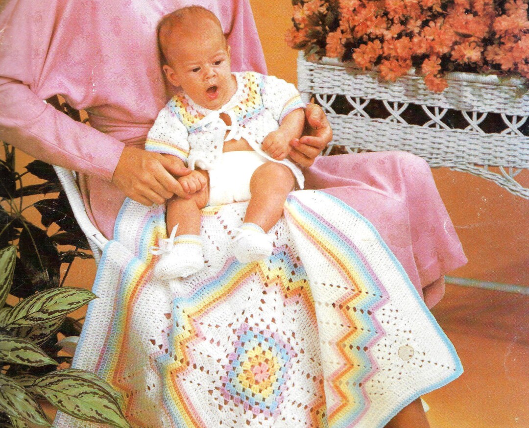 PDF Instant Download Vintage Pattern Crochet Rainbow Set Blanket