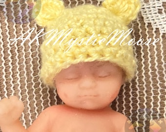 Tiny Crochet Hat with Ears for 2-2.25in/5-5.5cm Head Size -Fits Surprise & Similar Dolls - Dolls NOT Included - Choice of Color
