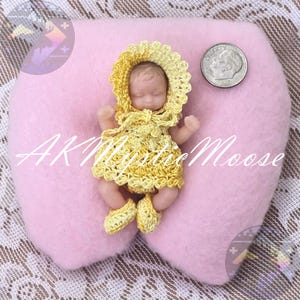 Tiny Crochet Dress & Bonnet Set for 2.5&quot;  My Baby and similar Mini Silicone Baby Dolls - Outfit ONLY - Doll NOT Included - Pineapple