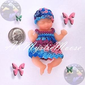 Tiny Crochet Dress & Hat for 2.5&quot;  Surprise My Baby and similar Mini Silicone Baby Dolls - Outfit ONLY - Doll NOT Included - Island