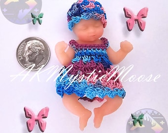 Tiny Crochet Dress & Hat for 2.5" Zuru Surprise My Baby and similar Mini Silicone Baby Dolls - Outfit ONLY - Doll NOT Included - Island