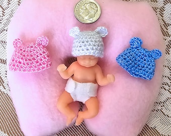 Tiny Crochet Hat with Ears for 2-2.25in/5-5.5cm Head Size -Fits Zuru Surprise & Mini Silicone Dolls - Dolls NOT Included - Choice of Color