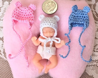 Tiny Crochet Earflap Hat Ears for 2-2.25in/5-5.5cm Head Size -Fits Zuru Surprise & Mini Silicone Dolls - Dolls NOT Included Choice of Color