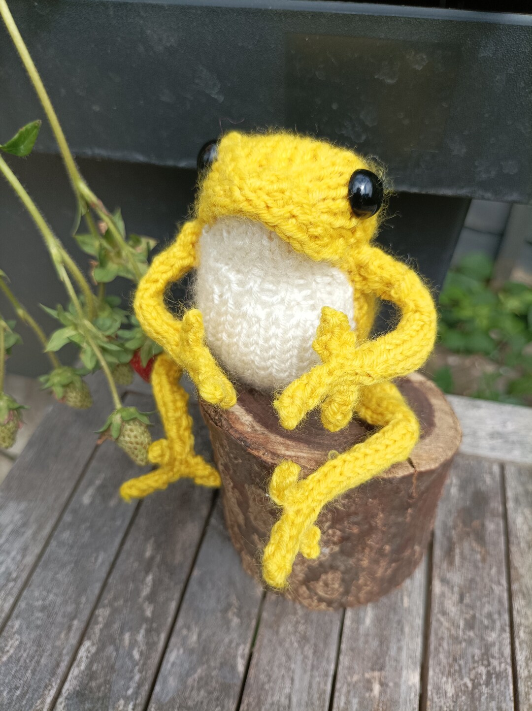 Hand Knitted Pocket Frog Bright Sunshine Yellow Etsy UK