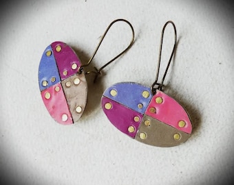 168) Earrings riveted from vintage tin cans