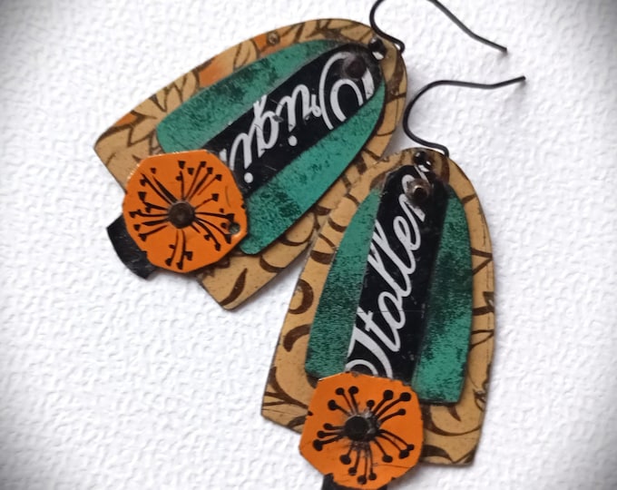 282) Earrings riveted from vintage tin cans