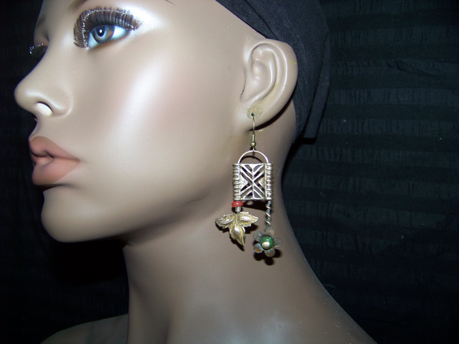 Tribal Earrings made of Vintage Material Unique Artisan Etsy
