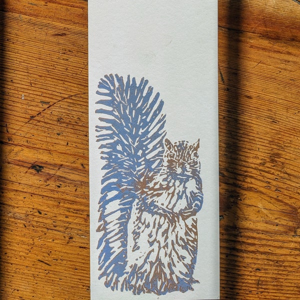 Squirrel Scurry - 6 Linocut Cards with Envelopes - Original Design - Handmade in Maine - Recycled Card stock