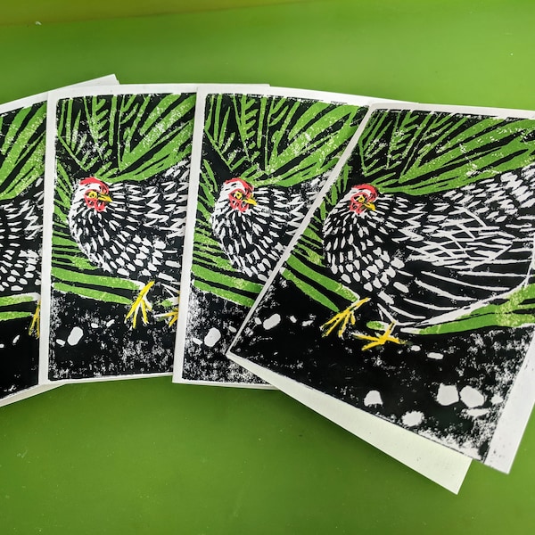 Spring Chicken - 4 Original Linocut Cards