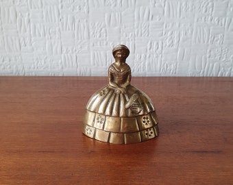 Small hand bell Victorian lady Vintage crinoline lady brass bell ornament crinoline Vintage retro kitsch decor. 1940s