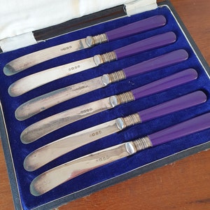 EPNS Butter Knives - Blue Bakelite Handles