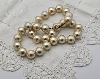 Faux Pearl Vintage Choker Necklace - 925 Silver Clasp