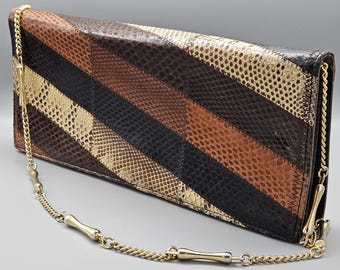 Pochette ou sac à bandoulière ou sac à bandoulière en peau de serpent en cuir vintage des années 1960