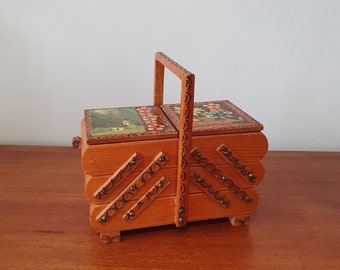 Musical Cantilever Jewellery Box - Miniature Sewing Box - Swiss Movement