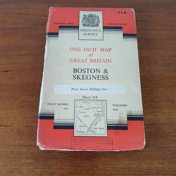 Vintage Map 1954 - Ordnance Survey - One-Inch Map of Great Britain - Boston & Skegness - Sheet 114