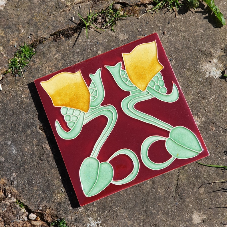 Art Nouveau Style Tiles Tube Lined Ceramic Two Styles Available Stylised Flowers