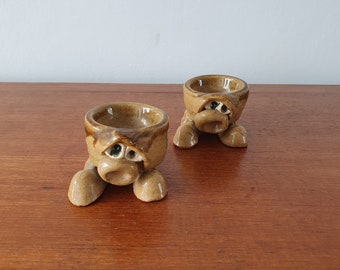 Cute Studio Pottery Funny Face Egg Cups