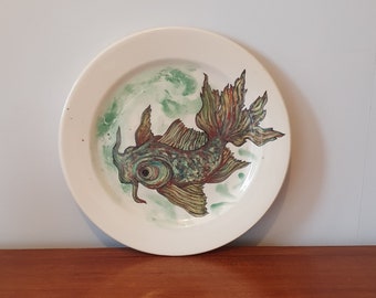 Studio Pottery Fish Plate - Signed "NB"